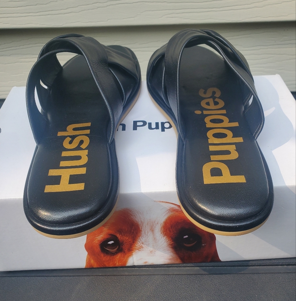 NEW Hush Puppies Black Leather Emily Slides - Picture 3 of 7